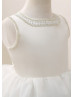 Beaded Ivory Satin Organza Simple Flower Girl Dress